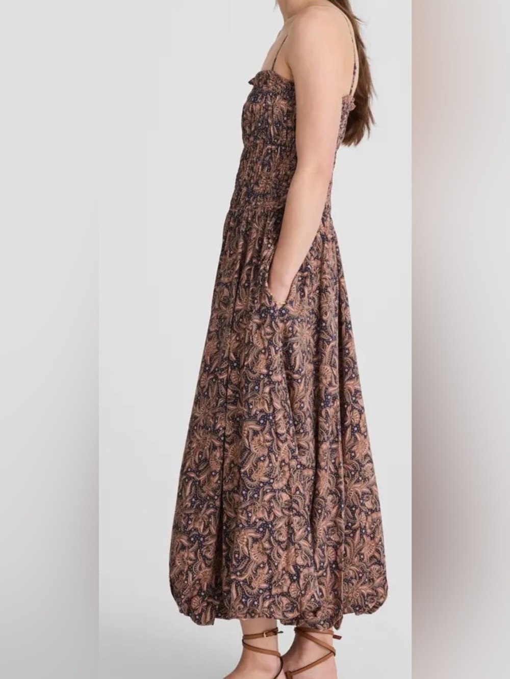 Madewell smocked bubble hem paisley midi dress size 6